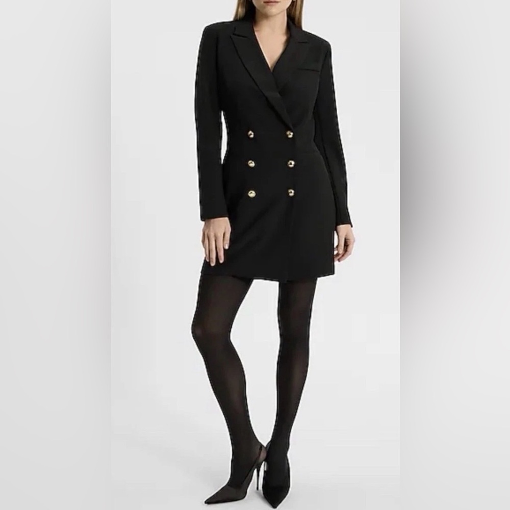 NWT Black Double Breasted Long Sleeve Mini Dress / Blazer Small Gold Buttons